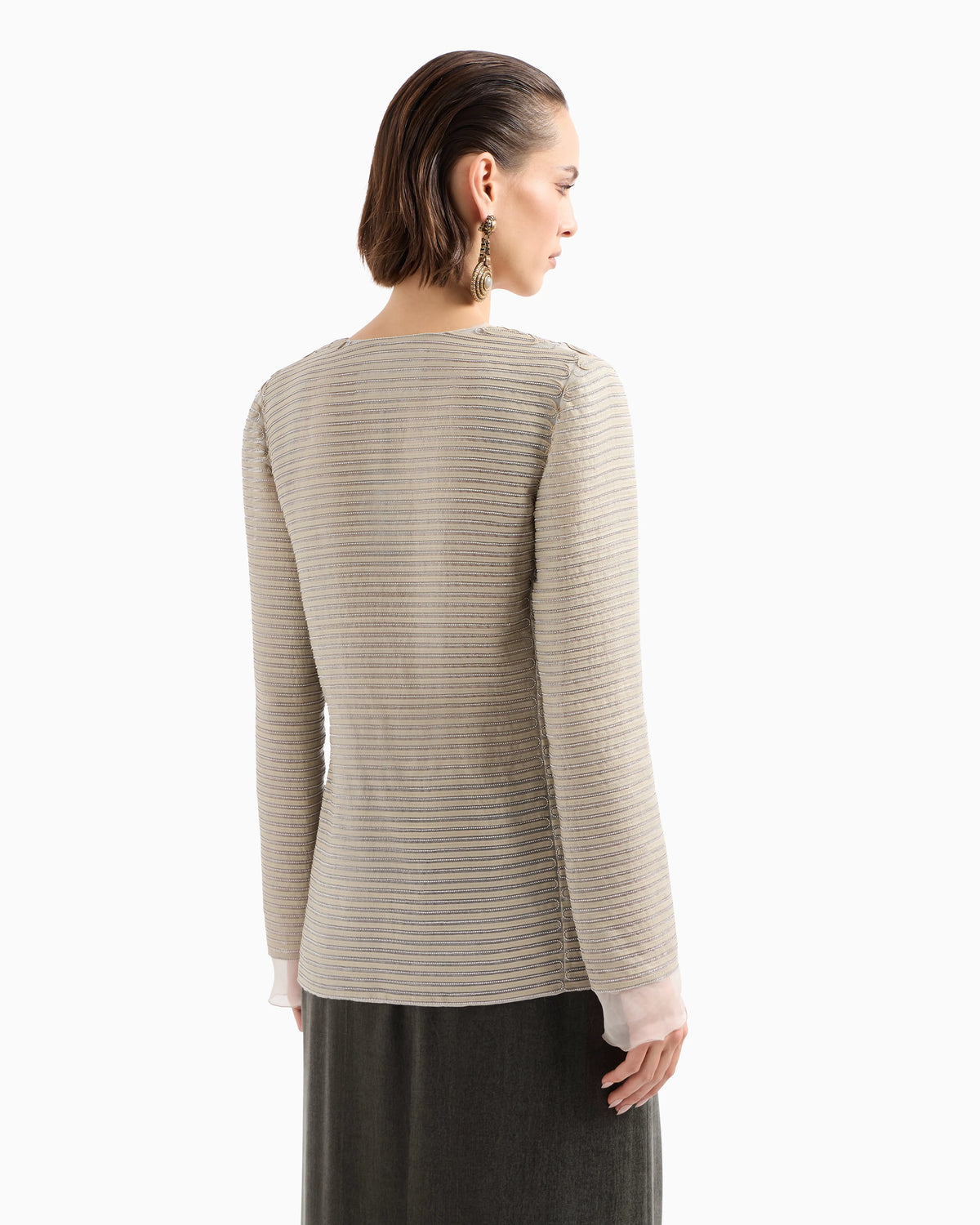 Single-breasted jacket in silk chiffon with embroidered suede webbing