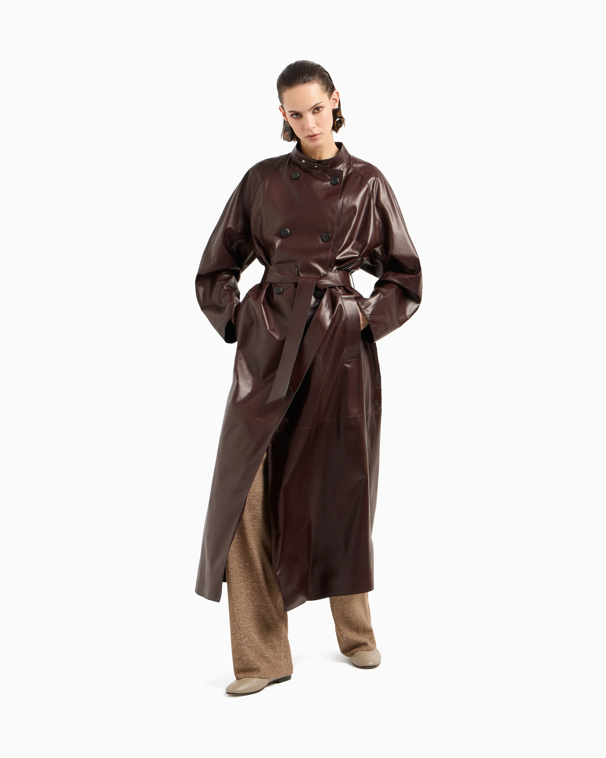 Nappa leather trench coat