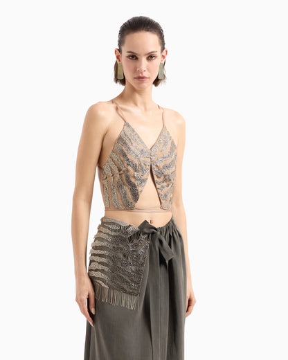 Embroidered silk and viscose jersey top