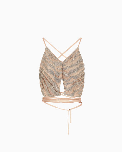 Embroidered silk and viscose jersey top