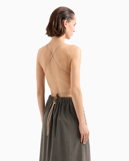 Embroidered silk and viscose jersey top