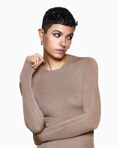 Stretch viscose blend crew-neck jumper
