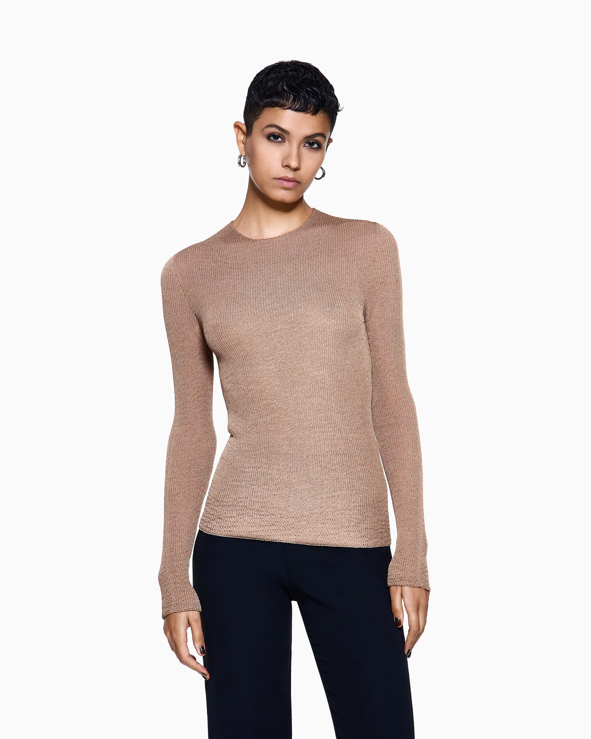 Stretch viscose blend crew-neck jumper