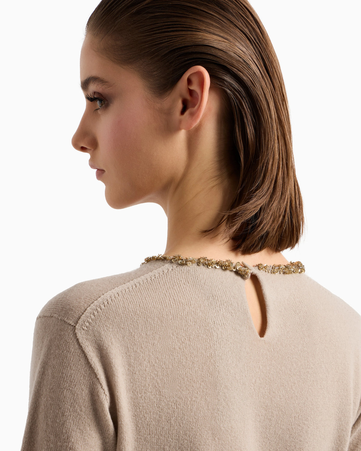 Cashmere crew-neck jumper with embroidery
