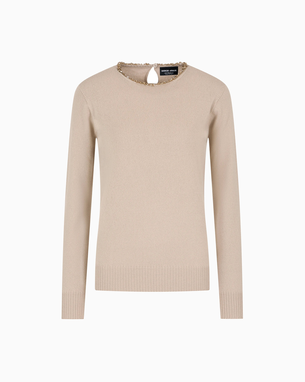 Cashmere crew-neck jumper with embroidery