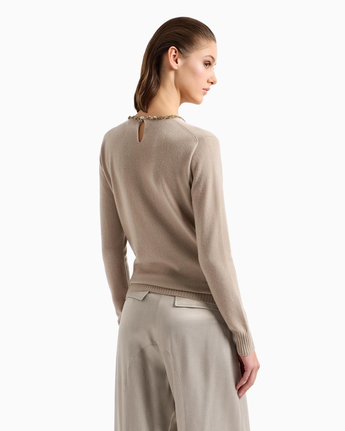 Cashmere crew-neck jumper with embroidery