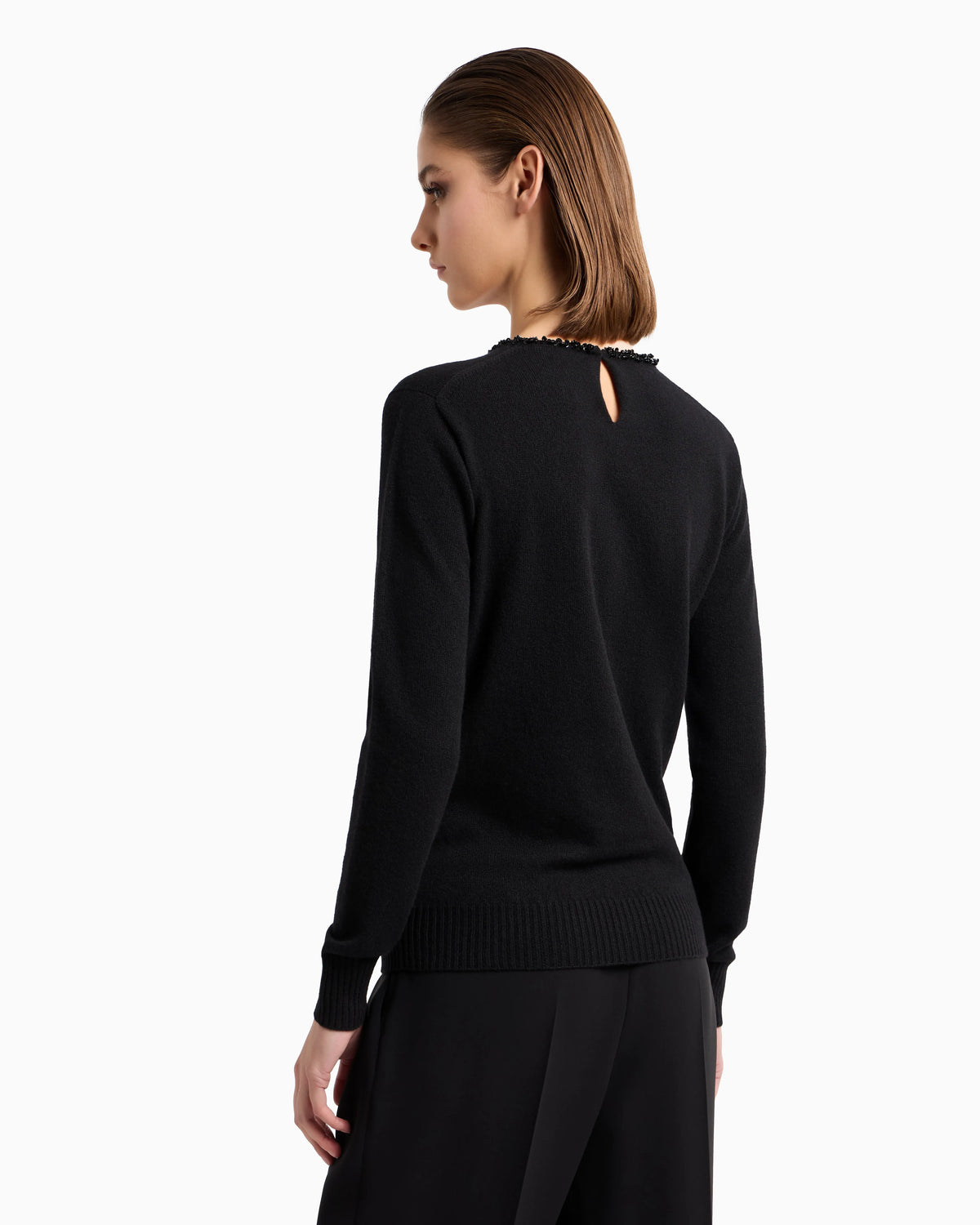 Cashmere crew-neck jumper with embroidery