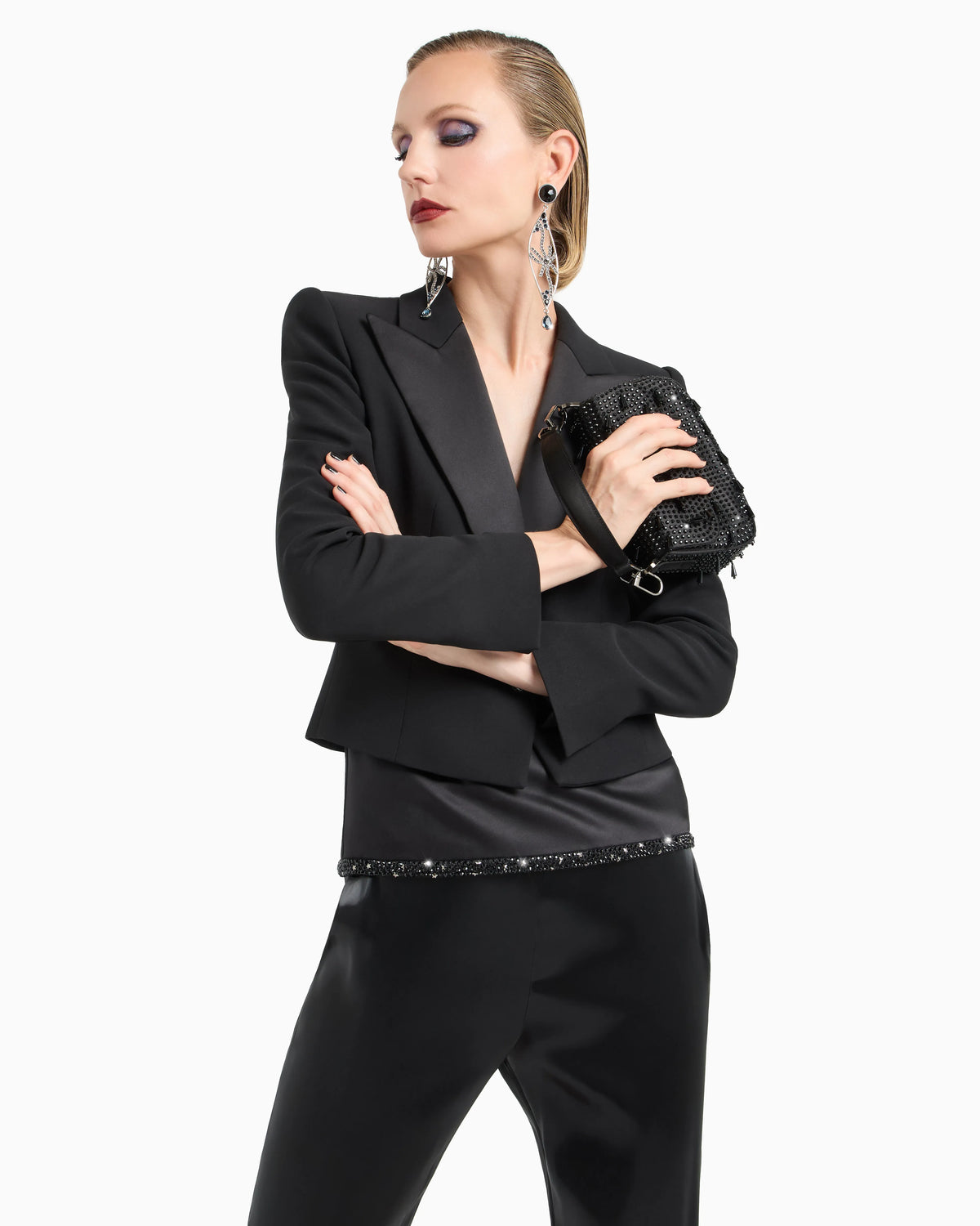Glitter silk-cady single-breasted short jacket