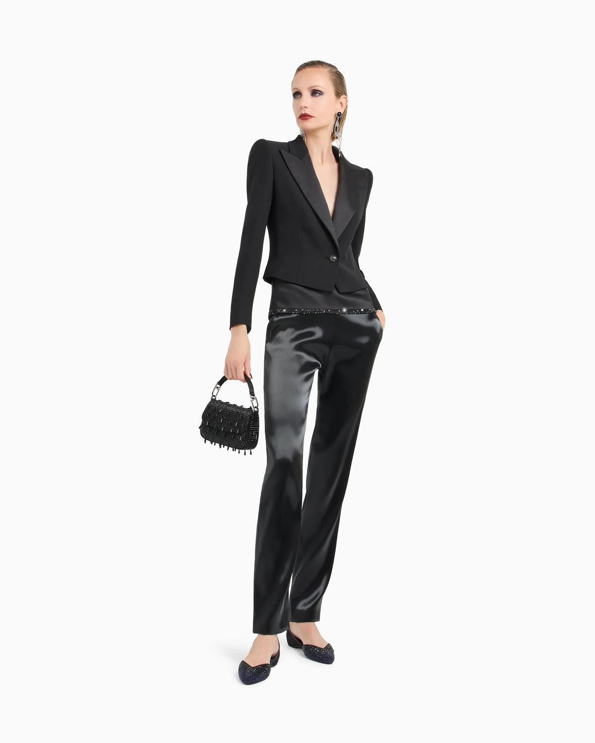 Glitter silk-cady single-breasted short jacket