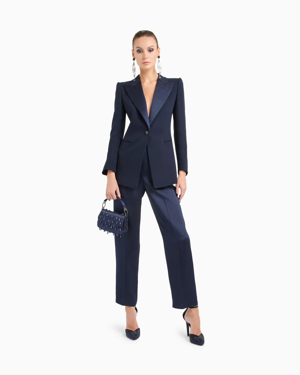 Long single-breasted silk jacket