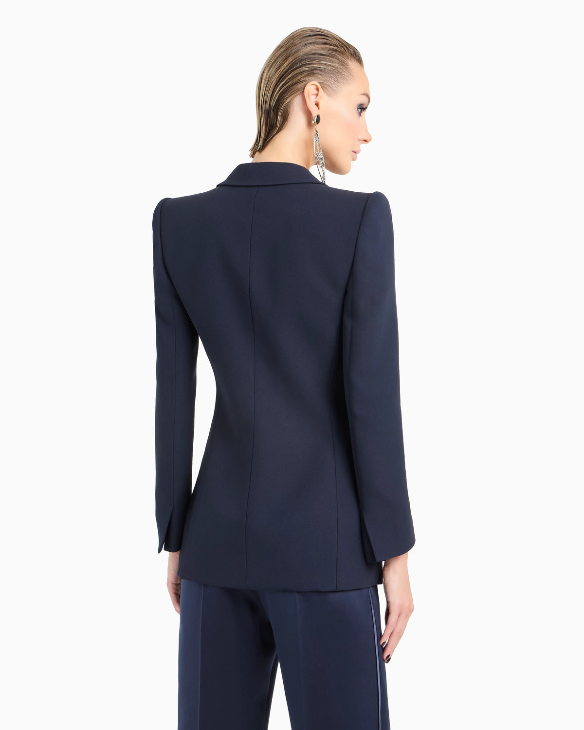 Long single-breasted silk jacket
