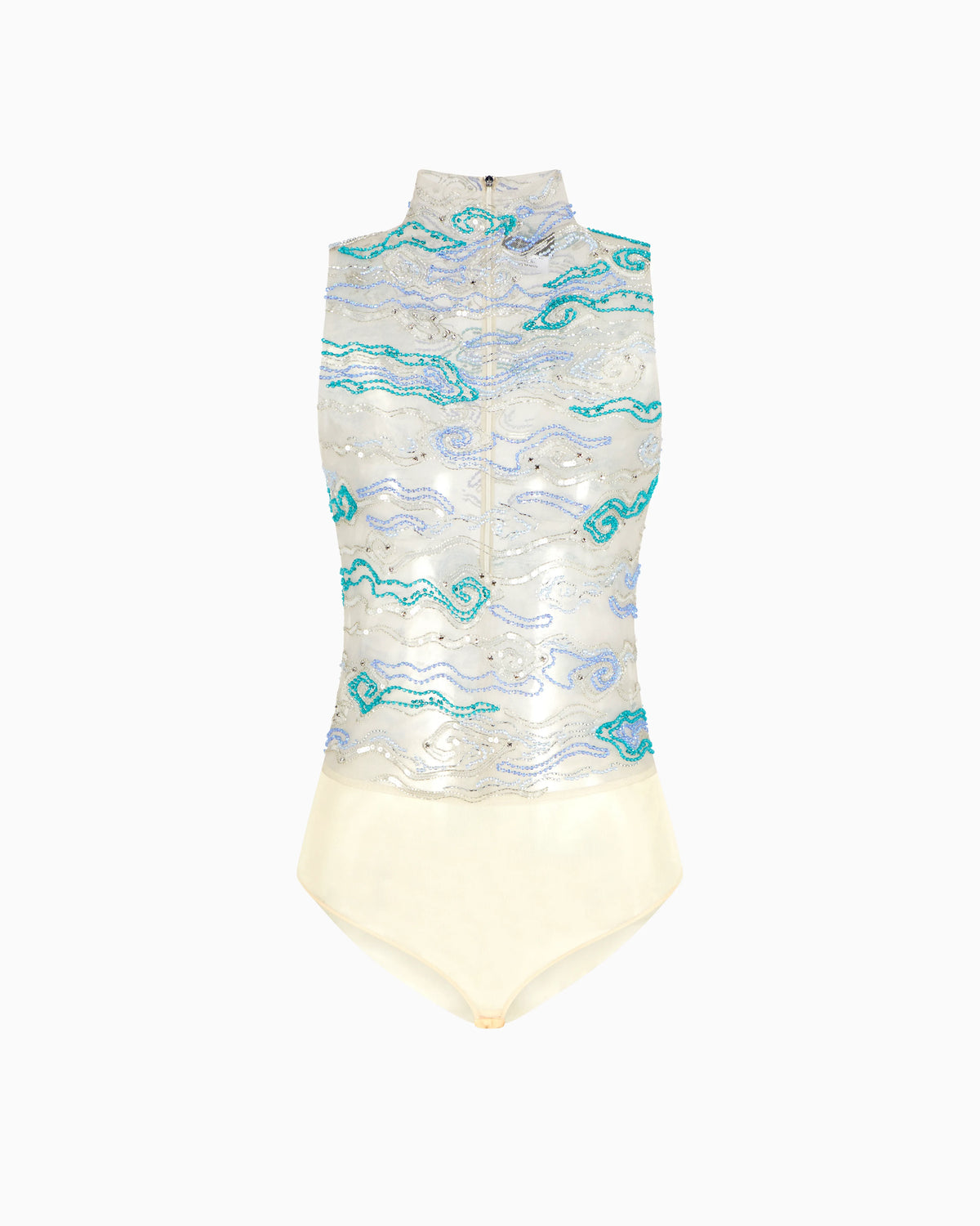 Tulle bodysuit with crystal and bead embroidery