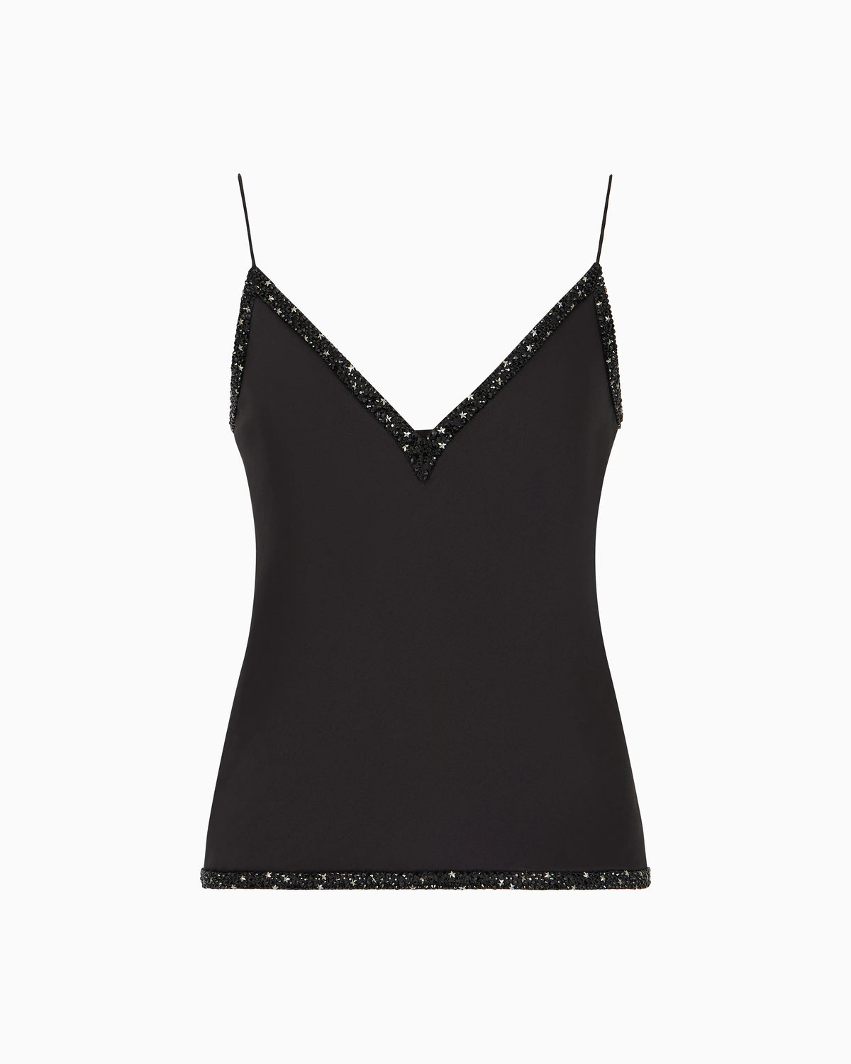 V-neck silk top with embroidery