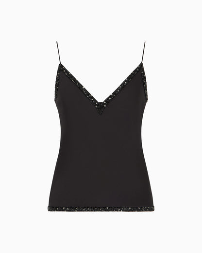 V-neck silk top with embroidery