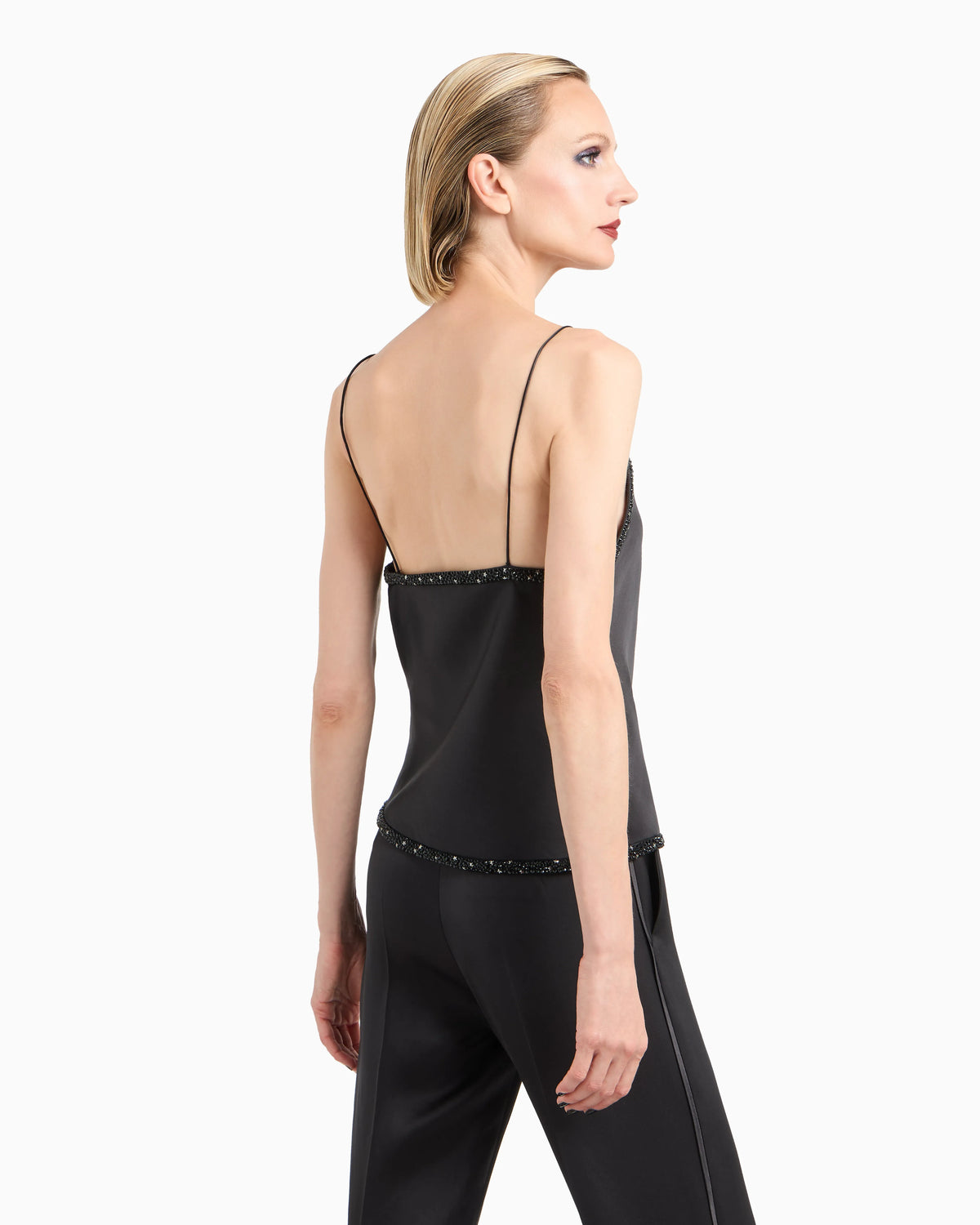 V-neck silk top with embroidery