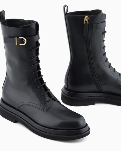 Smooth leather combat boots