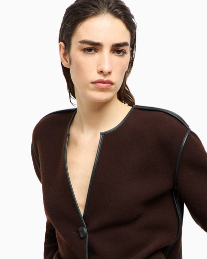 Single-breasted jacket in wool and cashmere fleece