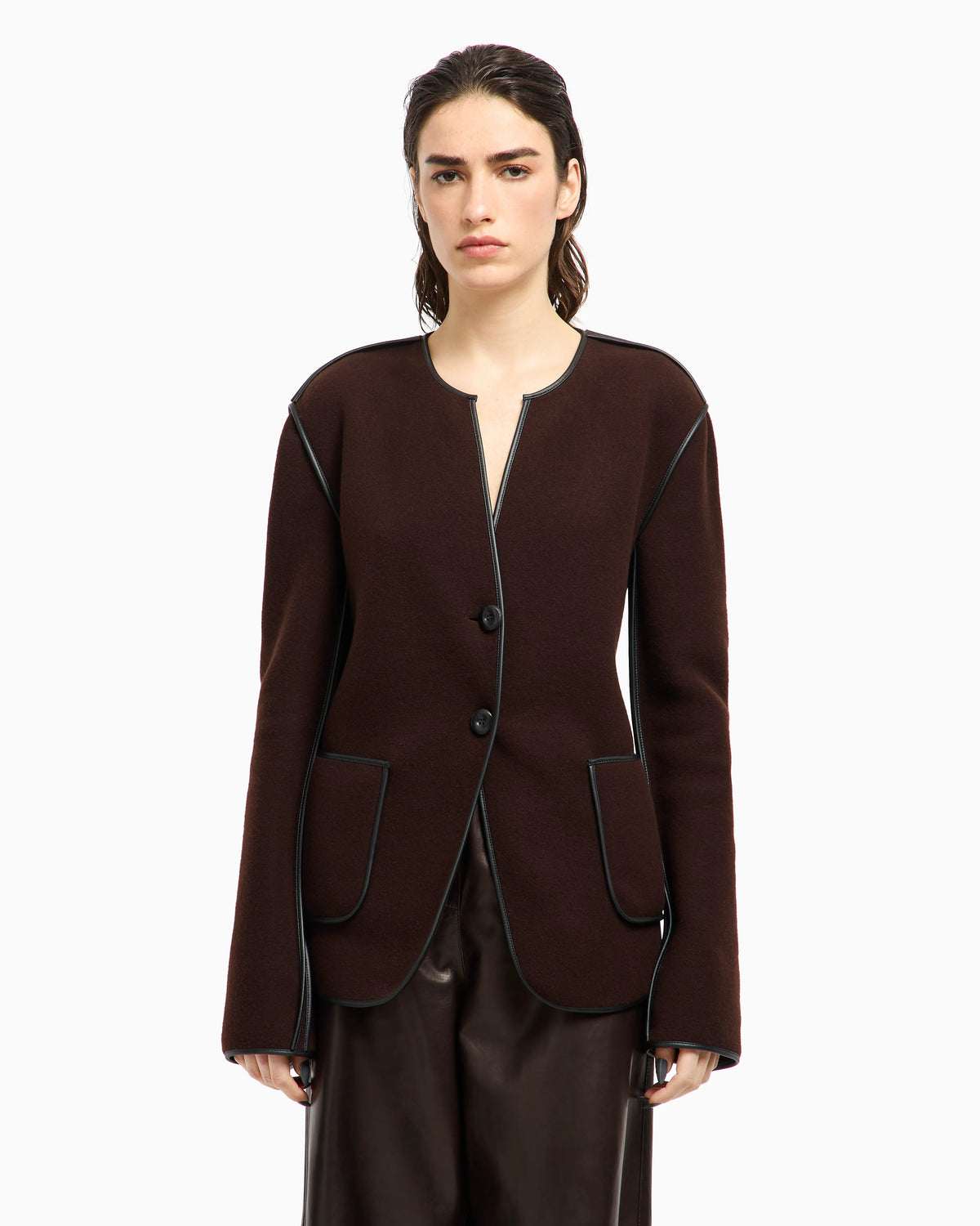 Single-breasted jacket in wool and cashmere fleece