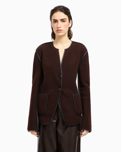 Single-breasted jacket in wool and cashmere fleece