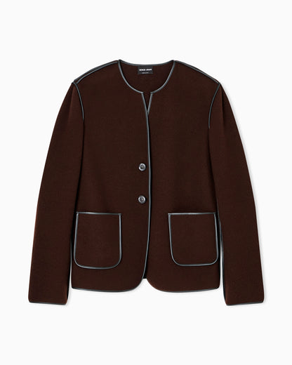 Single-breasted jacket in wool and cashmere fleece
