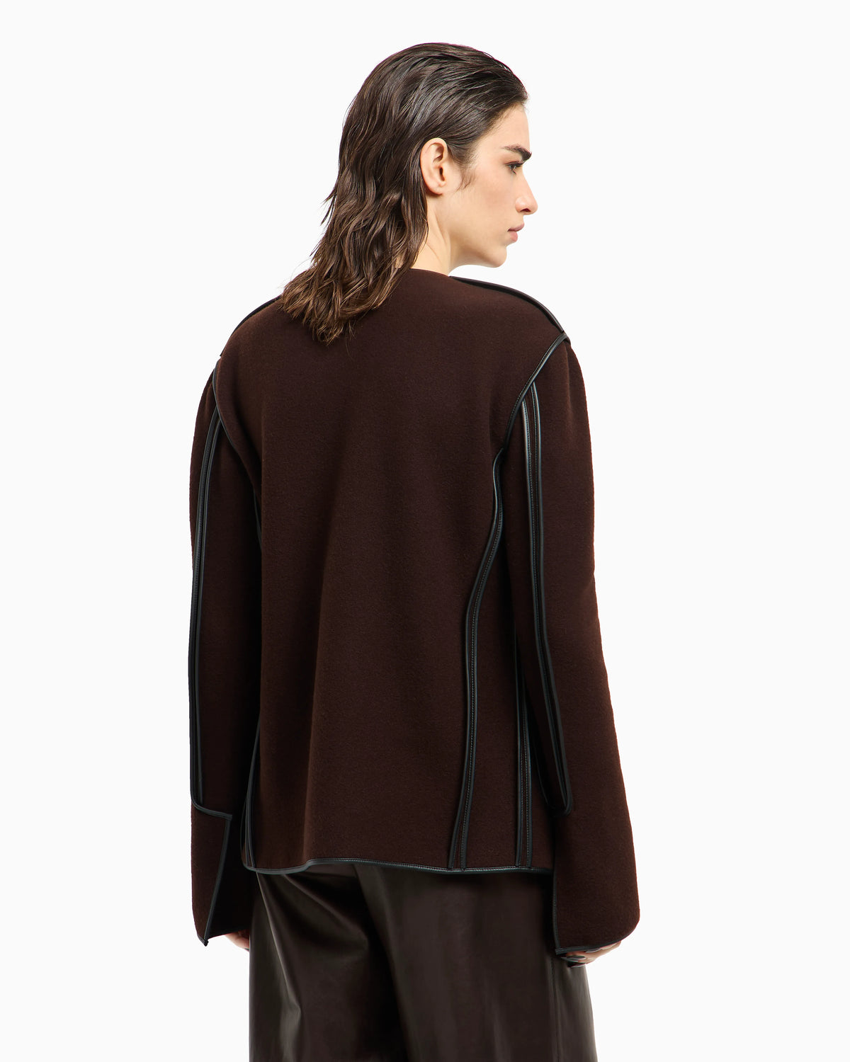 Single-breasted jacket in wool and cashmere fleece