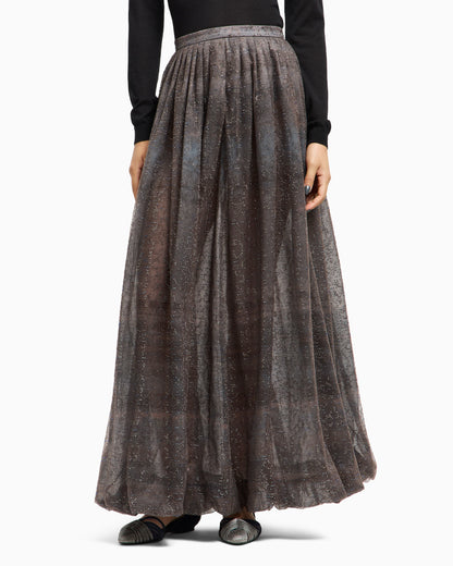 Long skirt in organza and embroidered tulle