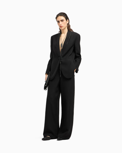 Wide-leg silk trousers with rhinestone details