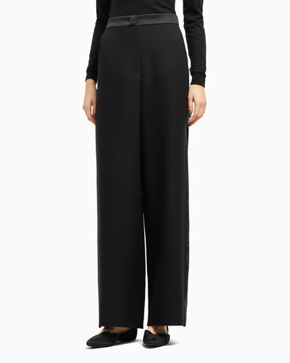 Wide-leg silk trousers with rhinestone details