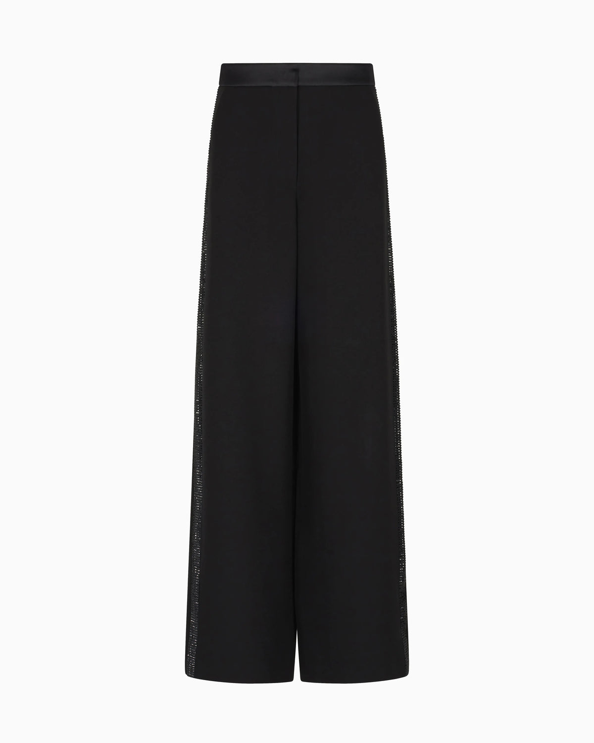 Wide-leg silk trousers with rhinestone details