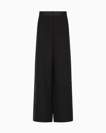 Wide-leg silk trousers with rhinestone details