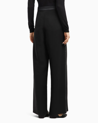 Wide-leg silk trousers with rhinestone details