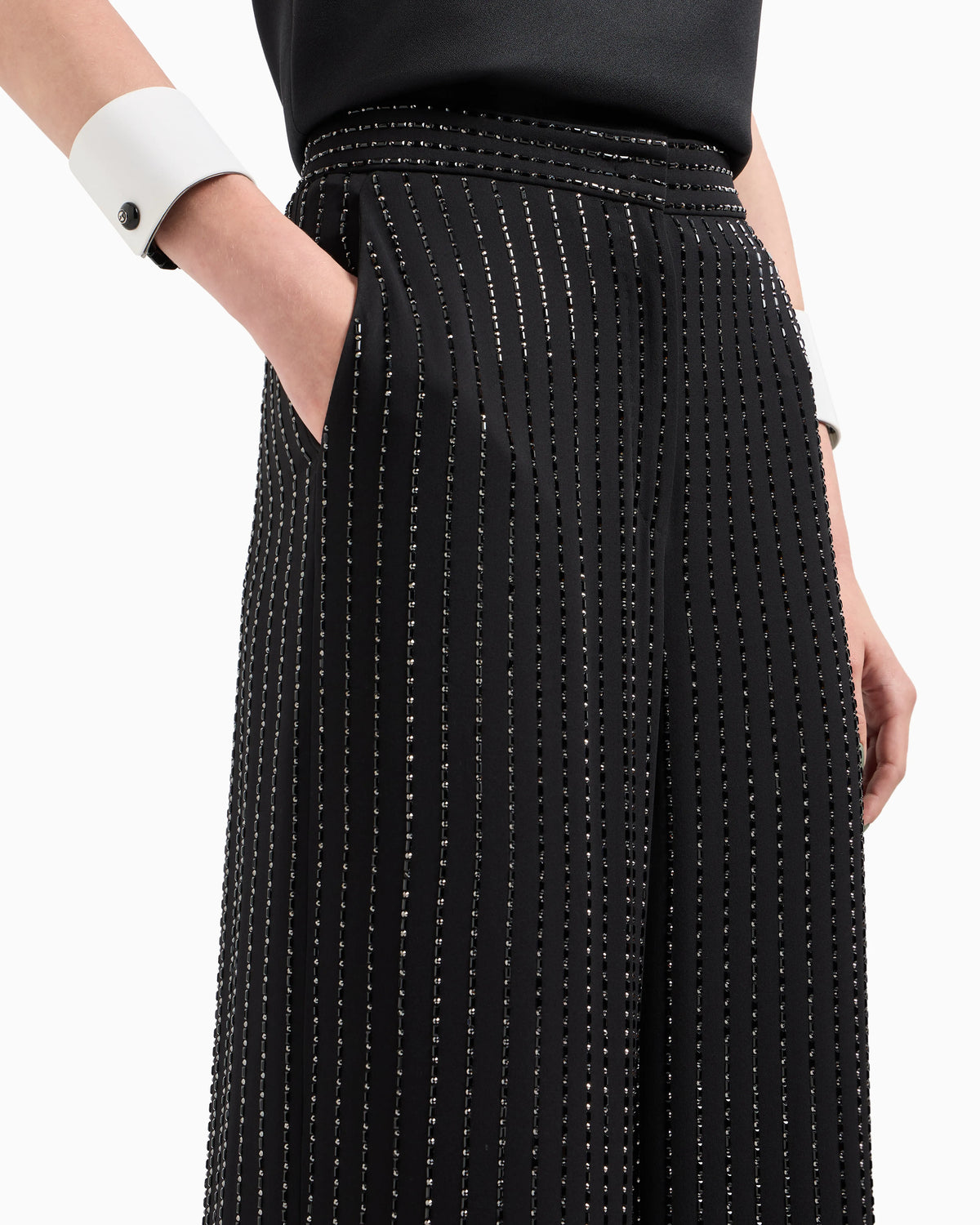 Wide-leg silk trousers with embroidery