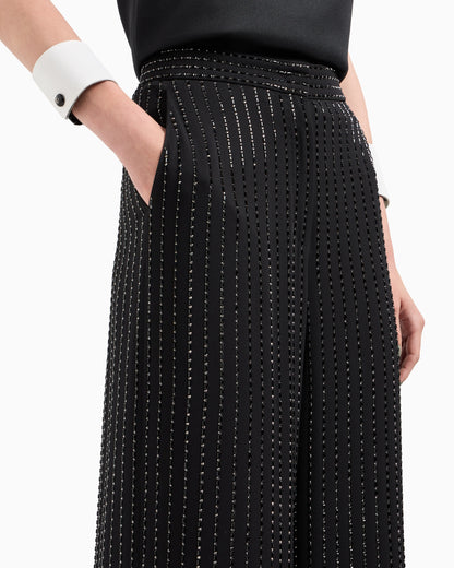Wide-leg silk trousers with embroidery