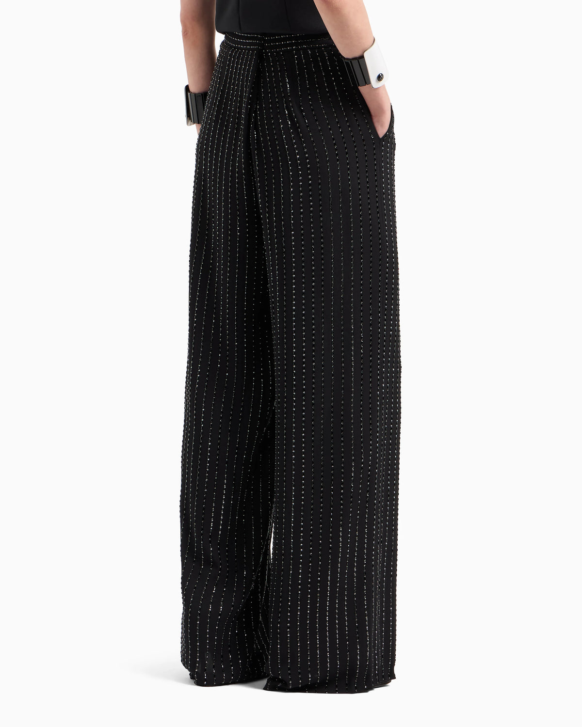 Wide-leg silk trousers with embroidery
