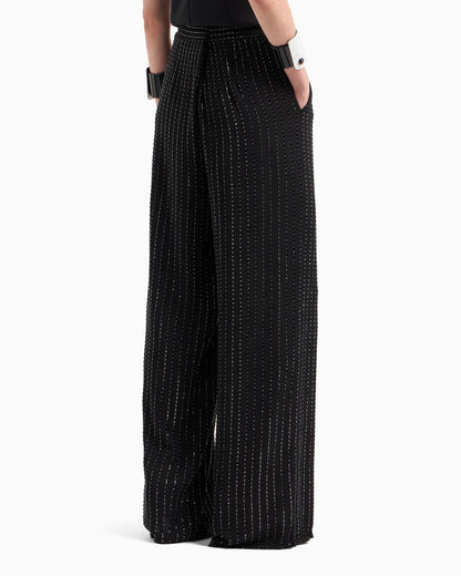 Wide-leg silk trousers with embroidery