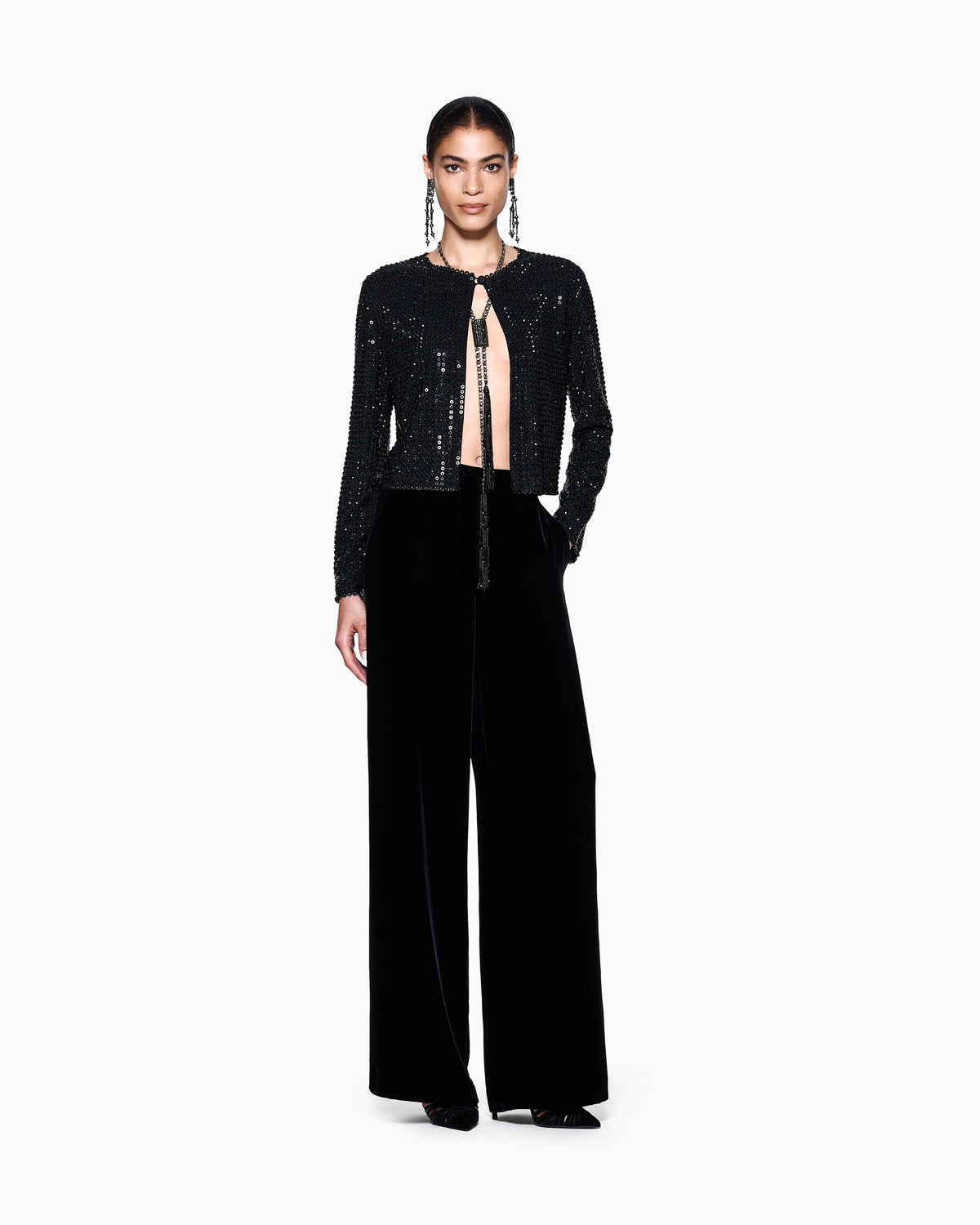 Wide-leg velvet trousers