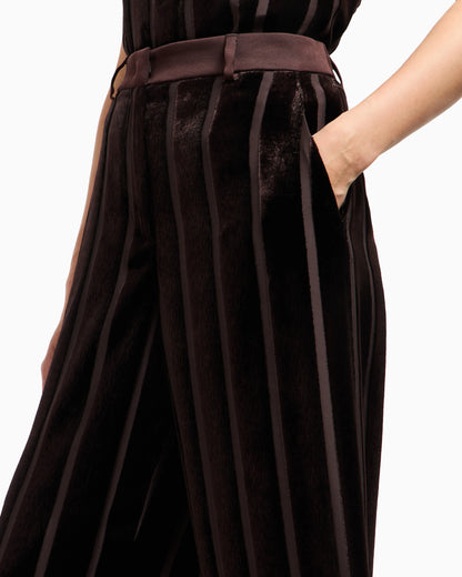 Wide-leg striped velvet trousers