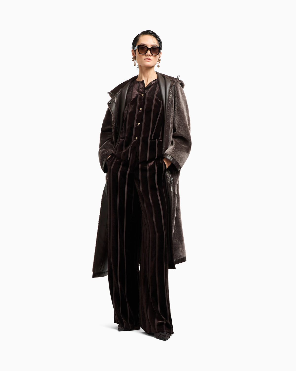 Wide-leg striped velvet trousers