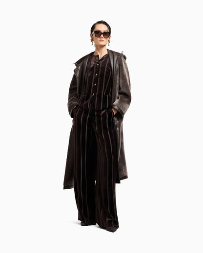 Wide-leg striped velvet trousers