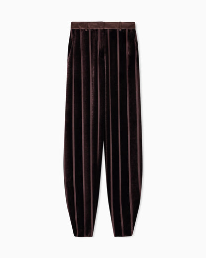 Wide-leg striped velvet trousers