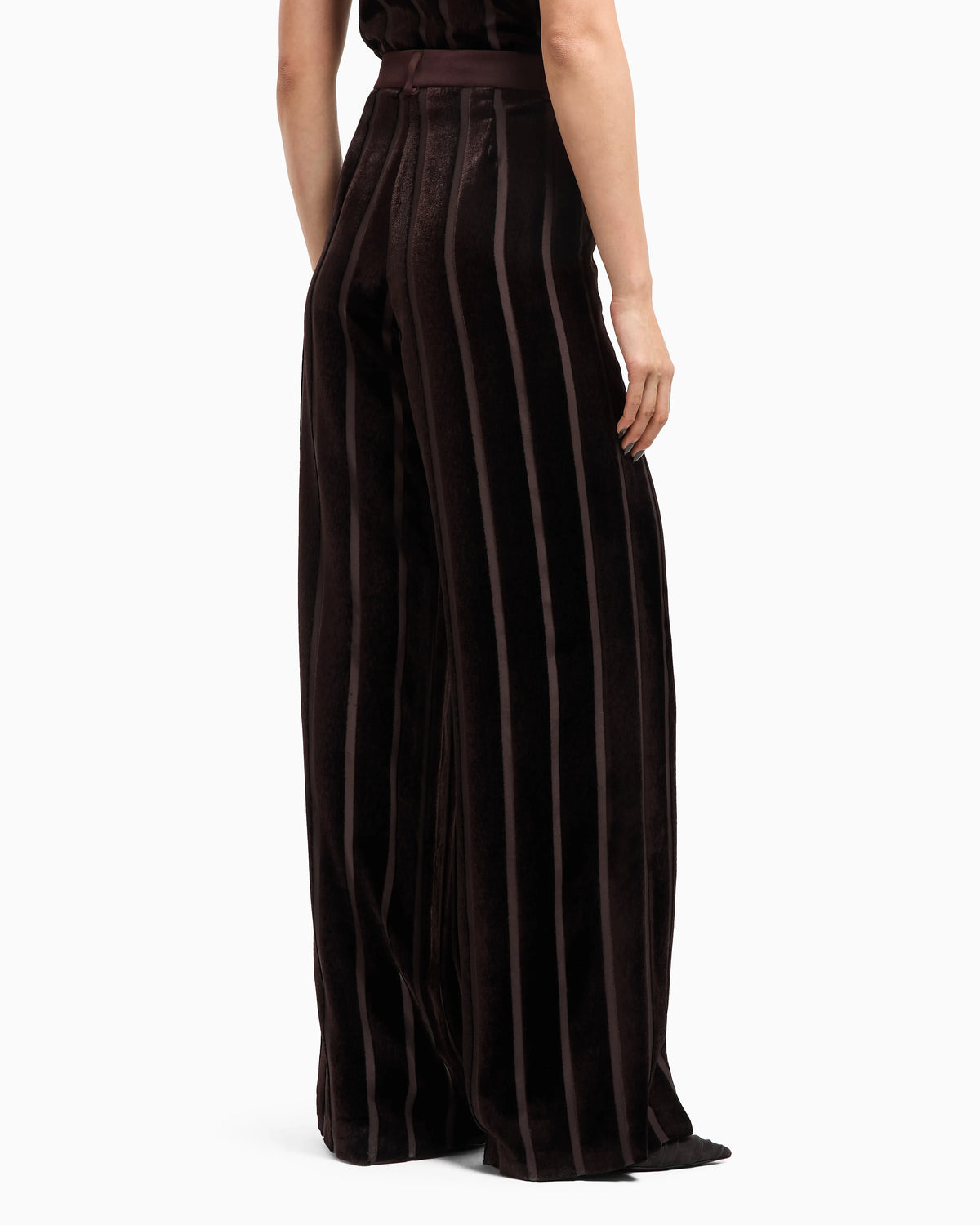 Wide-leg striped velvet trousers