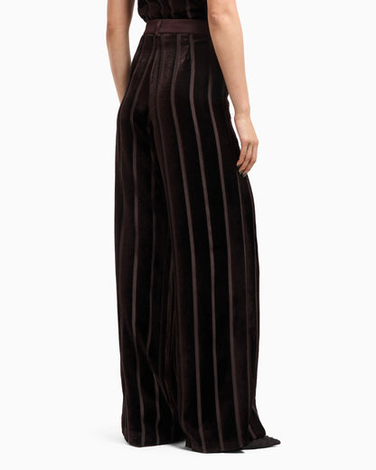 Wide-leg striped velvet trousers