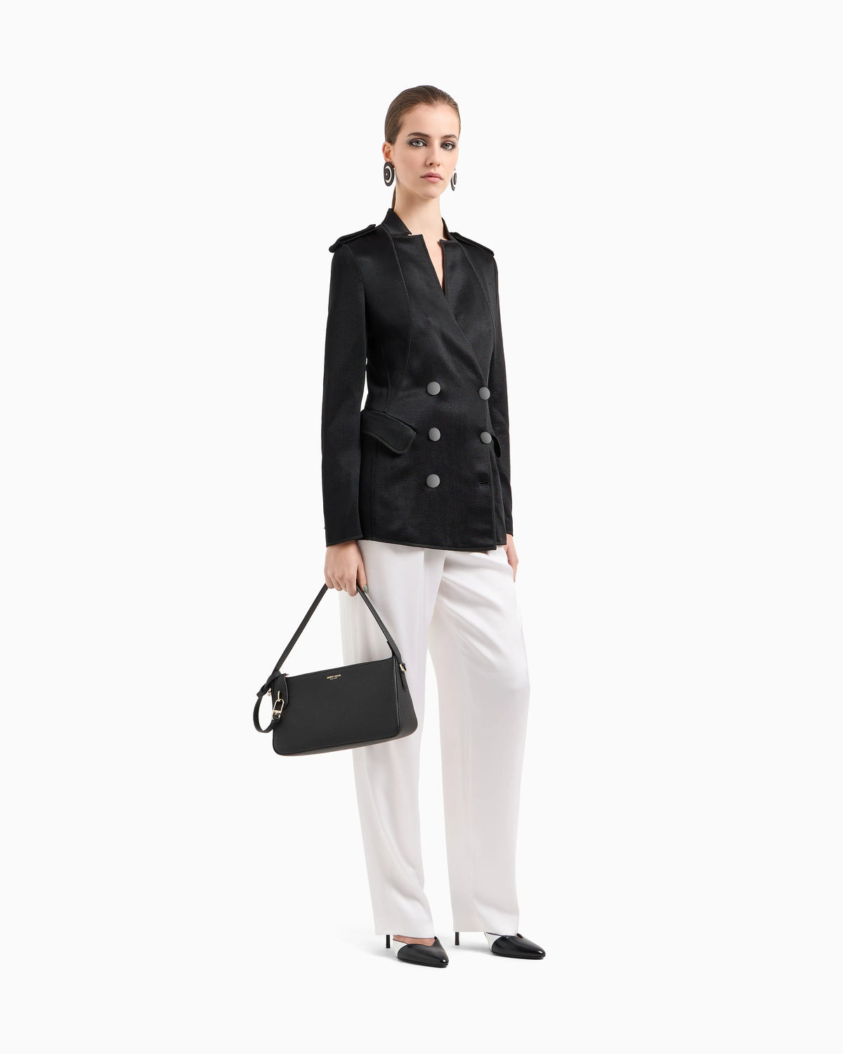 Double-sided silk-satin two-pleat trousers