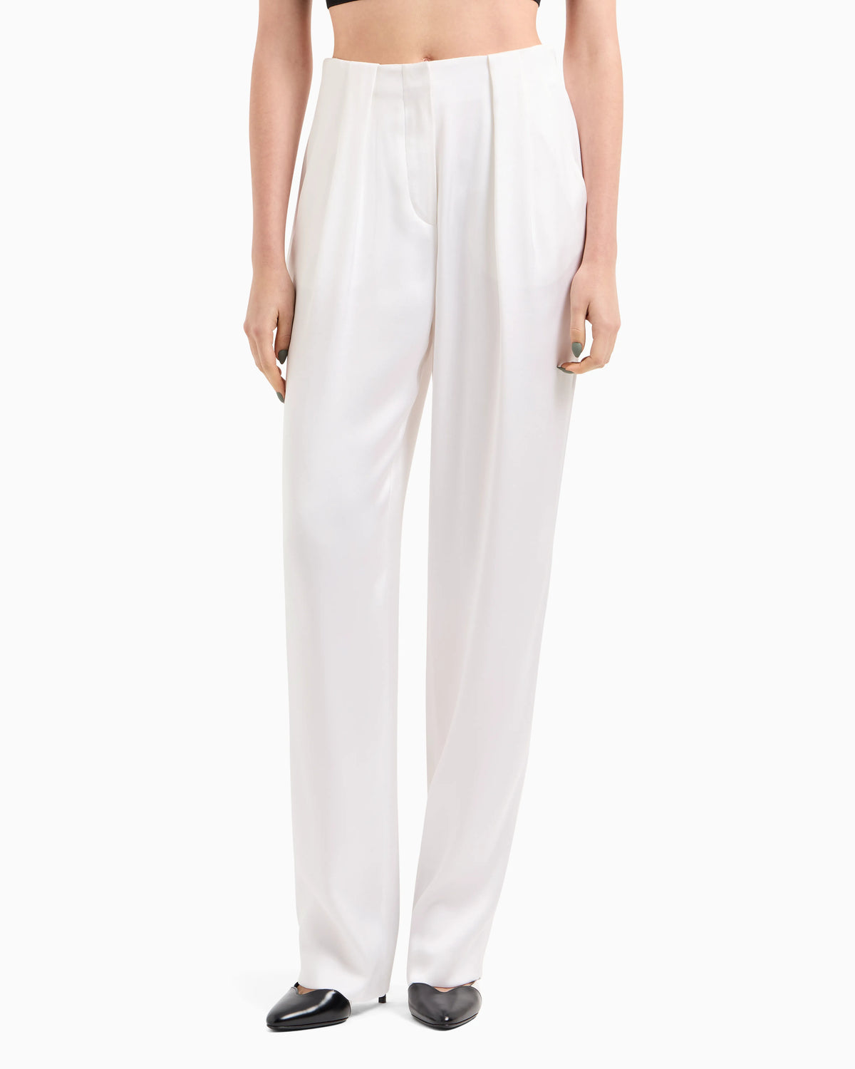 Double-sided silk-satin two-pleat trousers