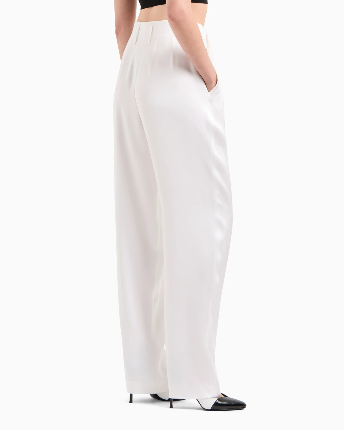 Double-sided silk-satin two-pleat trousers