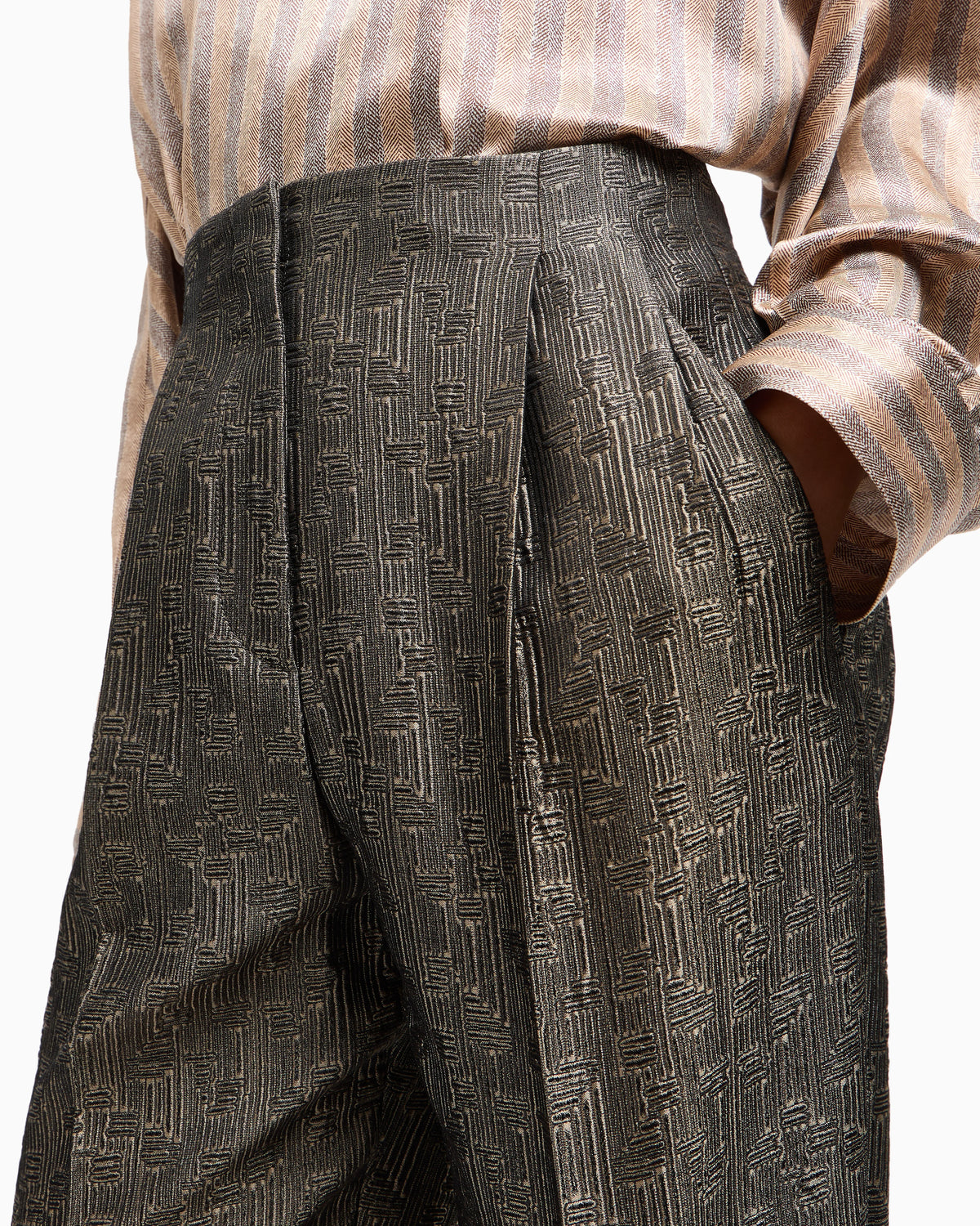 Jacquard silk and wool single-pleat trousers