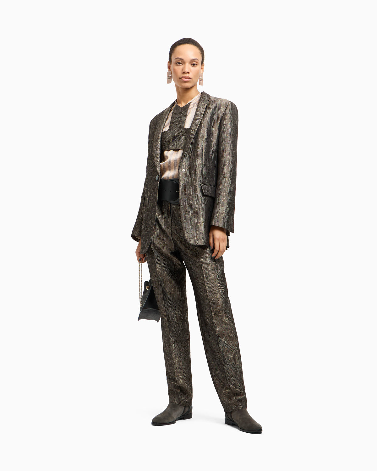Jacquard silk and wool single-pleat trousers
