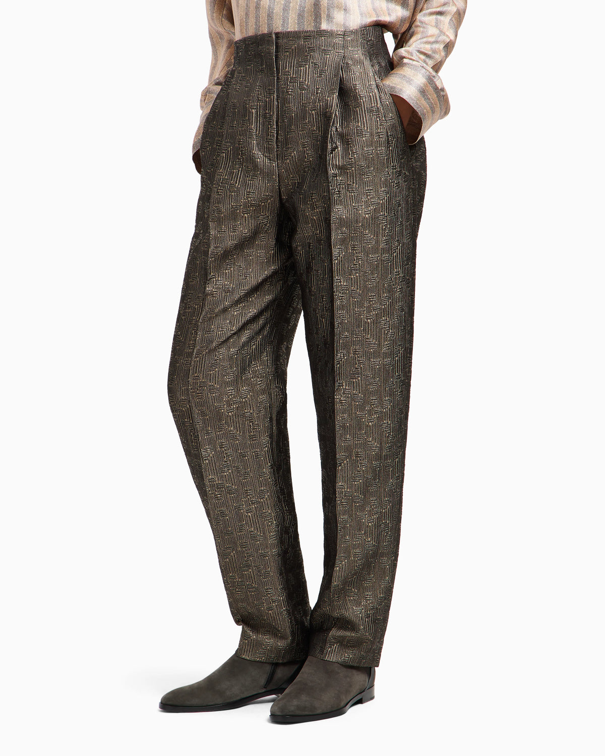 Jacquard silk and wool single-pleat trousers