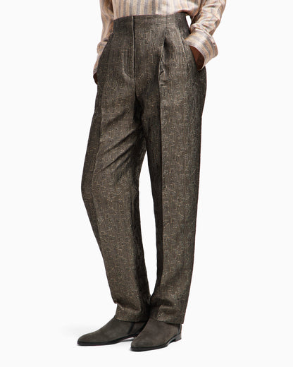 Jacquard silk and wool single-pleat trousers