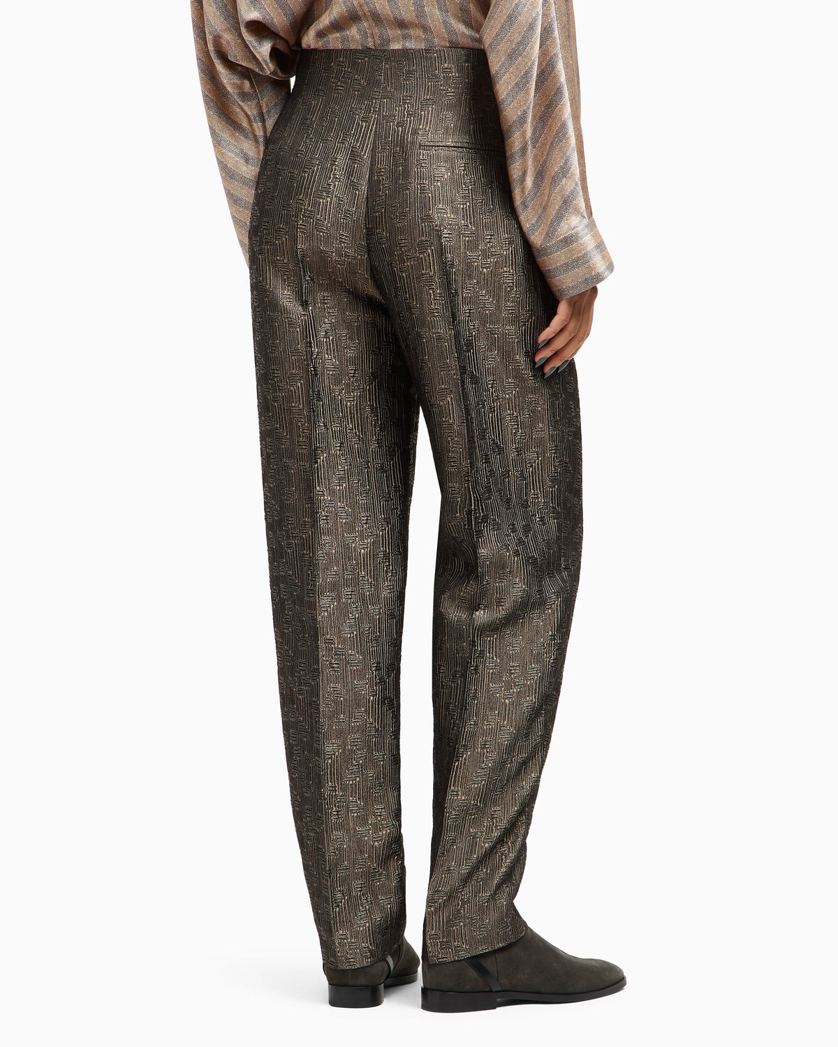 Jacquard silk and wool single-pleat trousers